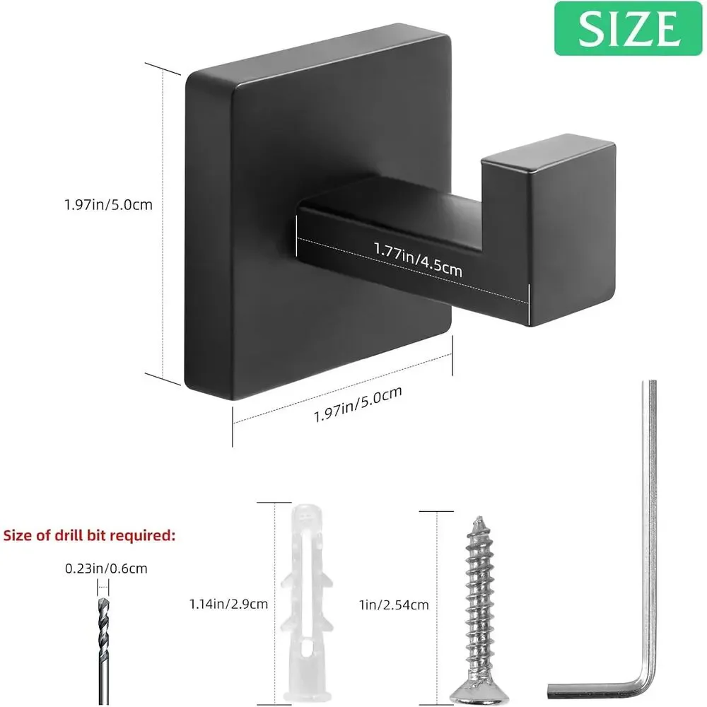 New 2 Pack Heavy Duty Stainless Steel Wall Mounted Towel Hooks Matte Black